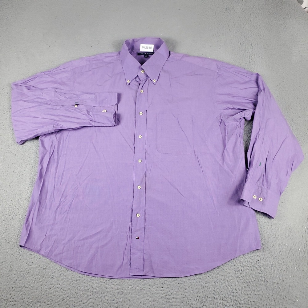 Tommy Hilfiger Mens 2XL Purple Casual Button Up Long Sleeve Shirt Solid Cotton